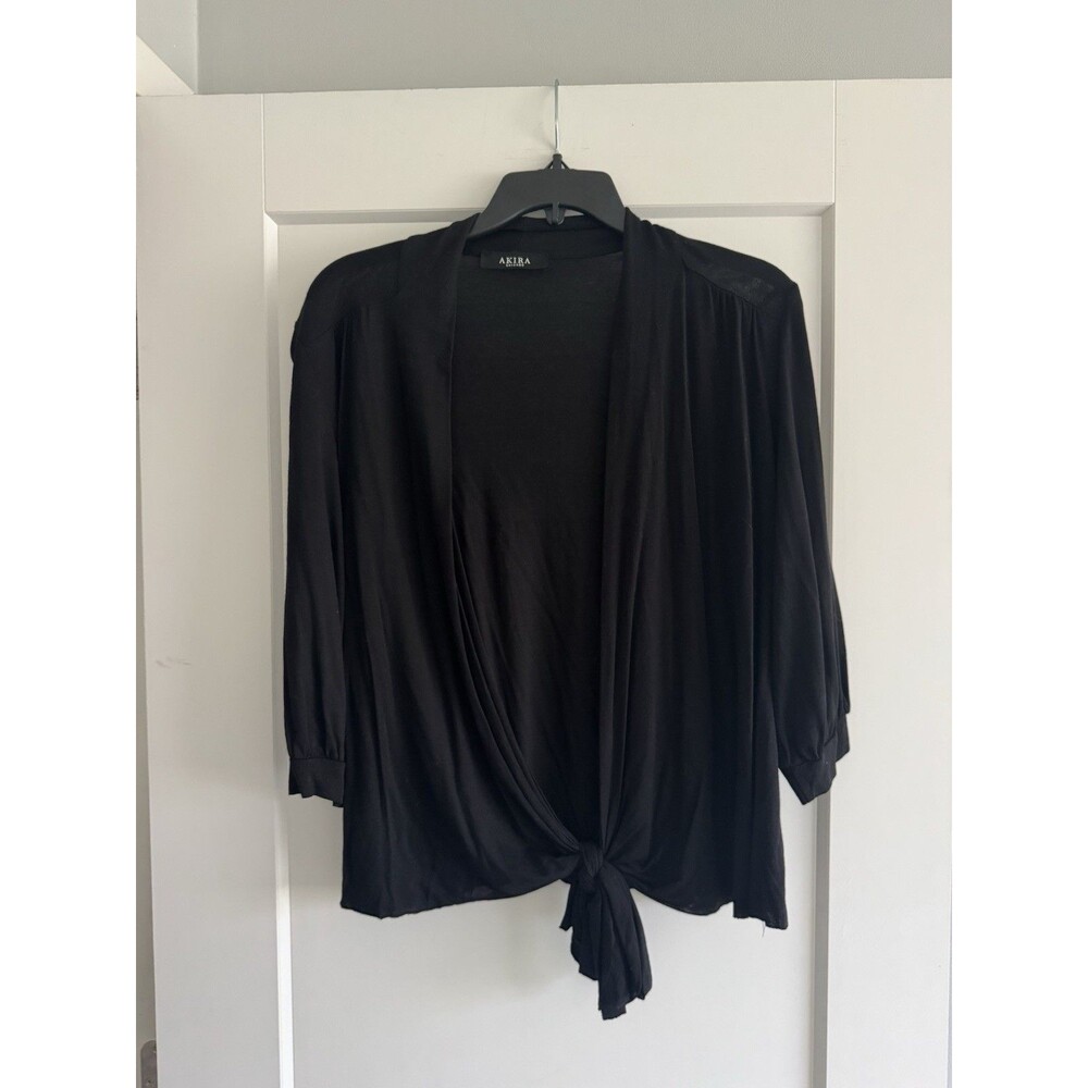 Akira Chicago Women’s Tie Waist Black Lightweight 3/4 Sleeve Cardigan Medium